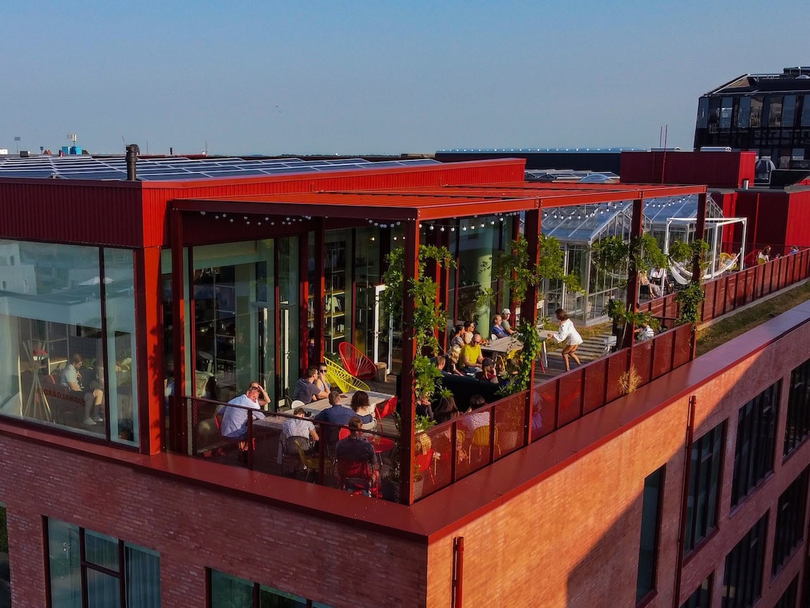 Zoku Copenhagen Rooftop Terrace Drone View